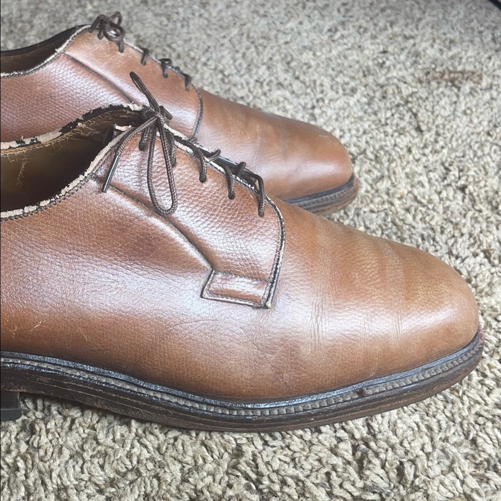 Vintage Allen Edmonds LEEDS Brown Pebbled Leather Plain Toe Derby Shoe Size 10 D